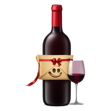 Bottle of red wine with present  sticker