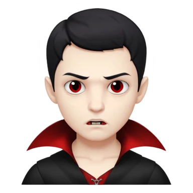 Vampire boy with the short black hair, pale scin, black eyes, little fangs and dark circles under his eyes. He has serious face sticker