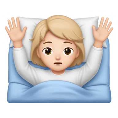 A cute character named Boksil waving gently while lying down in bed with eyes closing, looking sleepy sticker