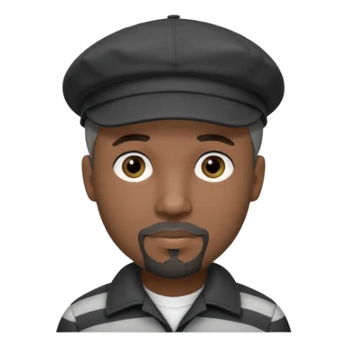 White Man with a dark grey goatee and a black newsboy cap. He is wearing a black and white striped shirt. He has dark black eyeliner  sticker