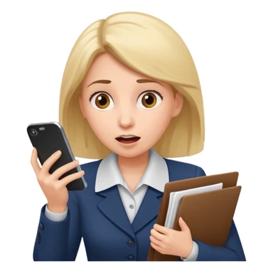 the same woman, but dropping documents and using the phone sticker