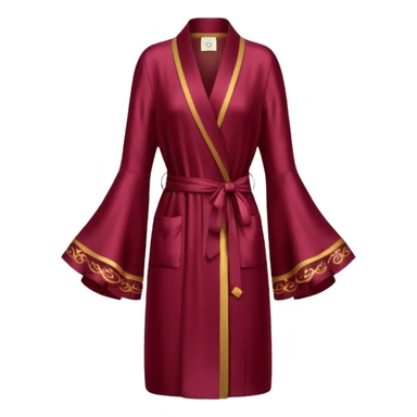 Plain Burgundy silk robe, long, bell sleeves, high definition, sticker