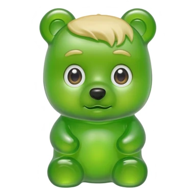 green gummy bear with eyes and blond hair sticker