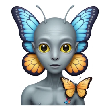 an normal grey alien with seperate a butterfly on shoulder sticker