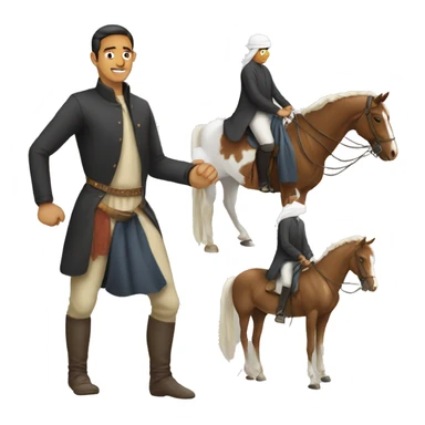 A man standing on his feet and hands And there is a Arabic horse riding him sticker