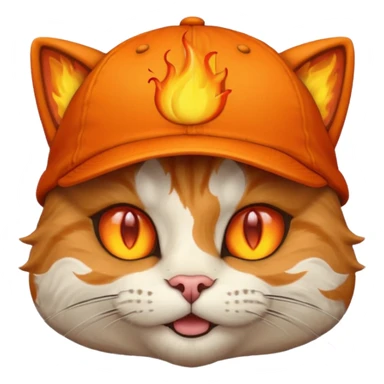 Cat with the flames in his eyes with a orange baseball hat on his head sticker