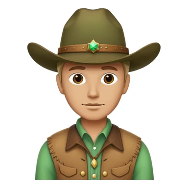 Cowboy wearing a green hat without any star on the hat, western style outfit sticker