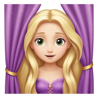 Cinematic Adorable Rapunzel Portrait Emoji, Playfully peeking out from behind a curtain of hair, big sparkling eyes, cheeks flushed with excitement, exuding charm and innocence, an absolute delight! sticker