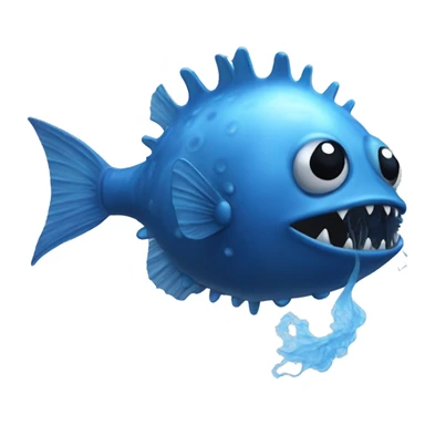 A blue angler fish with no lure and having blue smoke surrounding it ￼ sticker