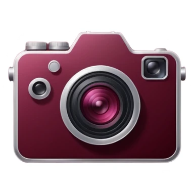 Simple camera icon silhouette, dark wine red, minimalist flat vector, clean lines, transparent background, centered composition sticker