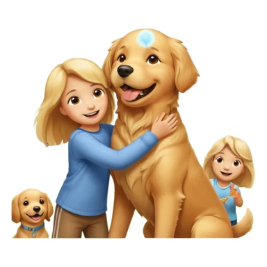 A Golden Retriever playing with children in a park, joyful interaction, warm sunlight, natural smiles, photorealistic family scene. sticker