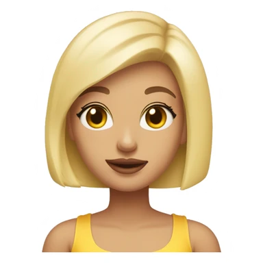 Girl with blonde bob cut in a mid part, olive eyes, pale pink lips, wearing a yellow tube top sticker