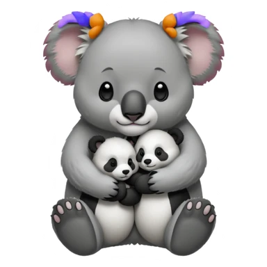 Big koala holding hand with small panda sticker