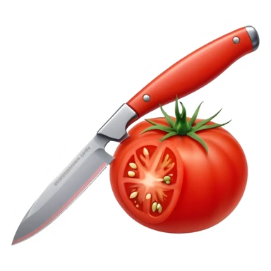 knife cutting a ripe red tomato sticker