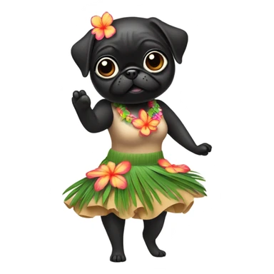 Black pug in a Hawaiian hula girl dress dancing sticker