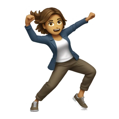 brown haired woman standing and hitting the dab with 100% energy sticker