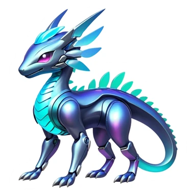  Epic legendary rare glowing mechanical Shiny sparkly transparent bioluminescent luminescent vibrant bright pastel dark exotic iridescent colorful gradients futuristic modern metallic glossy glittery fantasy-cyber-Fakémon-Pokémon-Vernid-creature sticker