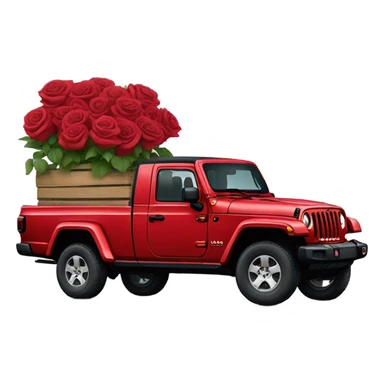 Realistic Red Jeep Gladiator with the truck bed full of roses. sticker