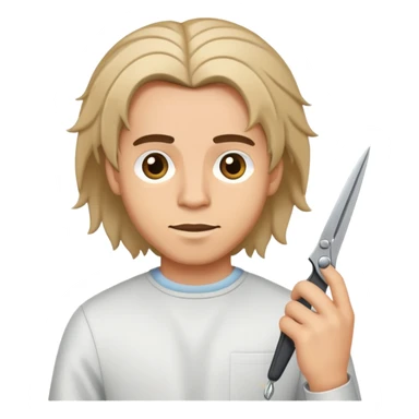 male cutting hair with scissors longer hair sticker
