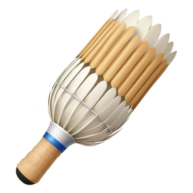 a common badminton shuttlecock with white feathers and cork base sticker