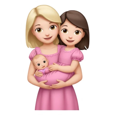 Draw an baby girl with dress being hold by mother sticker