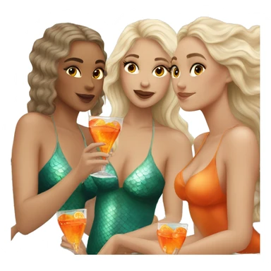 Three beautiful mermaids (light skin) drinking aperol sticker