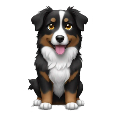 Small black australian shepherd dog with black muzzle sticker
