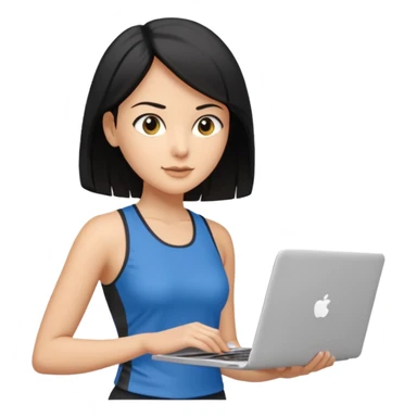 short white lady with black shoulder length hair who is a runner, used to be a teacher, and works remotely through a laptop as a documents engineering manager. sticker