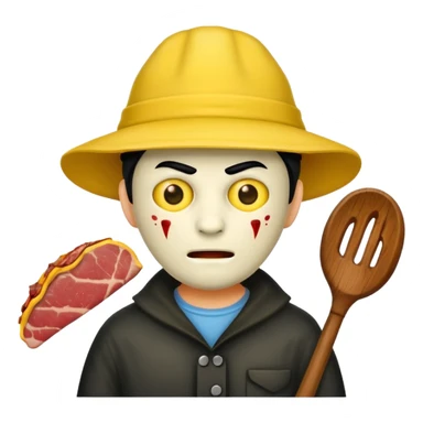 scary evil man look like from friday 13th with the yellow hat and meat khife sticker