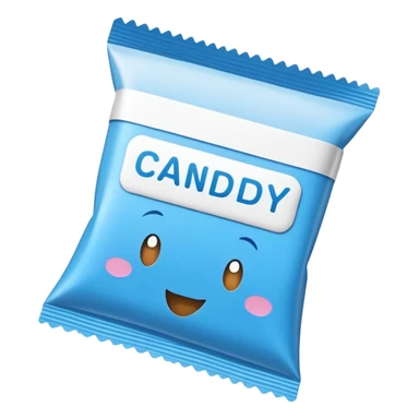 blue rectangular cardboard candy packet sticker