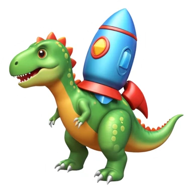 cute toy-like rocket-propelled dinosaur, rounded shapes, glossy texture, colorful rocket backpack, happy expression, 3D cartoon, mobile game icon style, clean background, no text, no watermark
 sticker