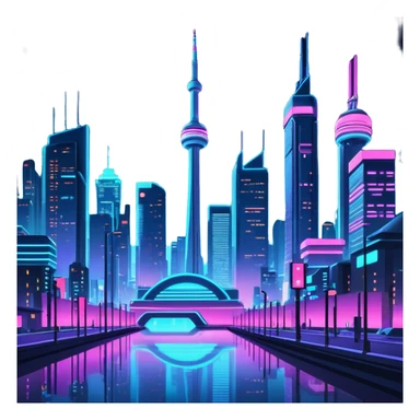 Ultra detailed Cyberpunk Toronto Canada City at night with glowing neon lights, futuristic environment, still life. 4k, dpi 300 sticker