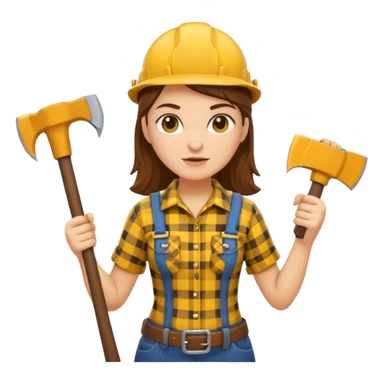lumberjack woman holding axe yellow checked shirt sticker