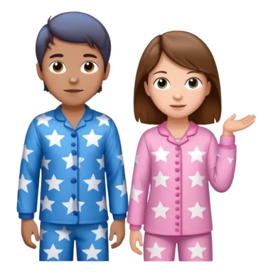 Brown haired boy with blue pajamas with stars on them and a brown haired girl with pink pajamas, and stars on them sticker