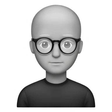 Minimalist flat vector icon, iOS style, thin black outline on a white background. Human silhouette. Black, completely monochrome, matte. Impersonal, no eye sockets, no hair. Wearing glasses. sticker