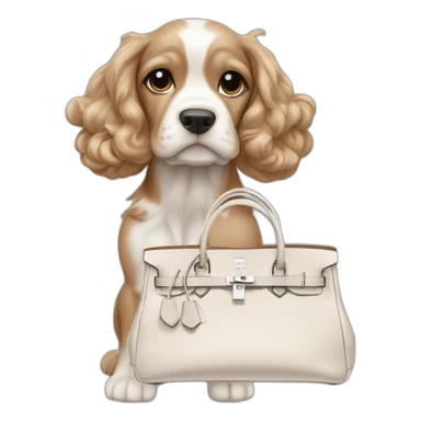 American cocker beige and white with a grey hermes birkin bag sticker
