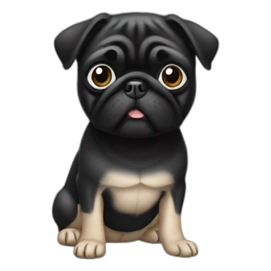 pug wearing a black t-shirt sticker