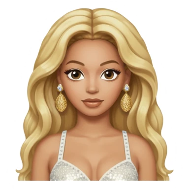 Beyonce with long blonde hair, ivory sequin crop top, ivory earring sticker