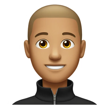 boy with very light brown skin, buzz cut, no facial hair, wearing a smart black quarter zip jumper with white t shirt underneath. sticker