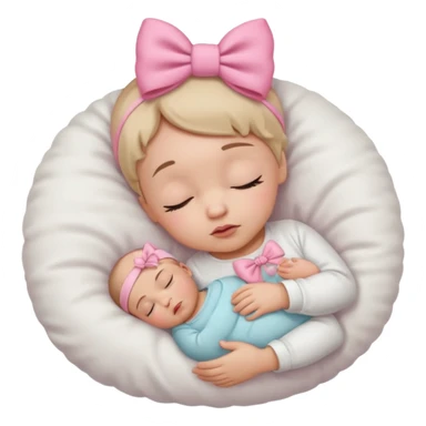 Sleeping Newborn baby with a white shirt and a pink bow on her head sticker
