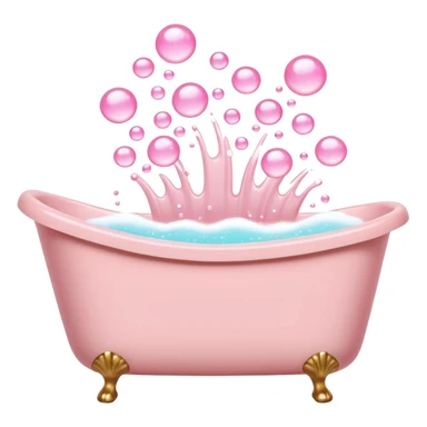 A light pink bathtub filled with light pink bubbles, overflowing with foam. Bubbles are rising upward above it. sticker