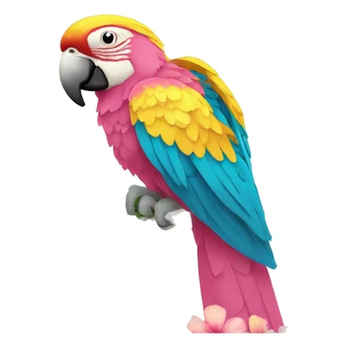 Summer beach cyan pink mustard yellow multicoloured parrot macaw bird holding a plant vine in beak Spanish Italian Mediterranean style floral sticker