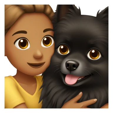 Black pomeranian hugging brown hair girl sticker