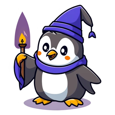 penguin wizard casting a spell sticker