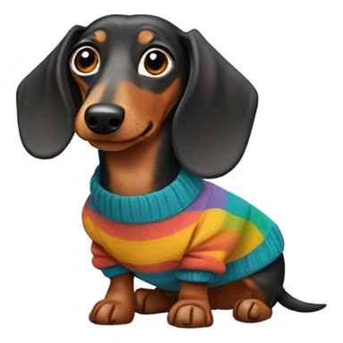 Dapple Dachshund wearing jumper sticker
