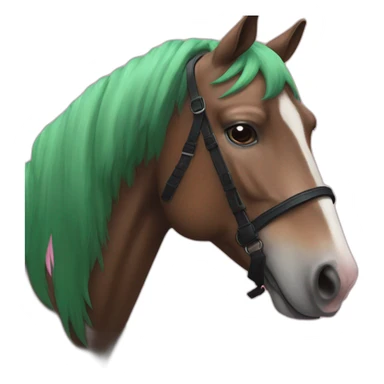 Horse with black baseball cap that has pink O and green X logo ono sticker
