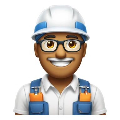 Tecnico electricista, con chaleco azul y gorra, gafas de trabajo, hombre, saludando con una mano dedo pulgar arriba, mirando de medio lado, feliz sticker