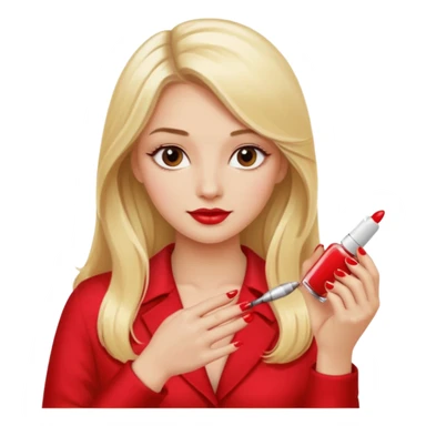 mulher loira, cabelos longos pintando unhas com esmaltes sticker