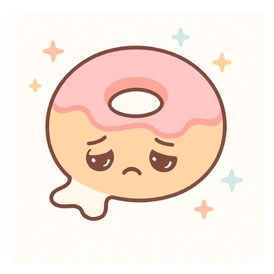 Make the donut's face look exhausted (not sad), and have the white creme dripping out of the donut hole. Keep the kawaii style. sticker