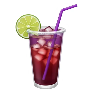 maroon purple cocktail with a lime wedge in the drink in a plastic cup with lid and straw - no lime on edge

 sticker